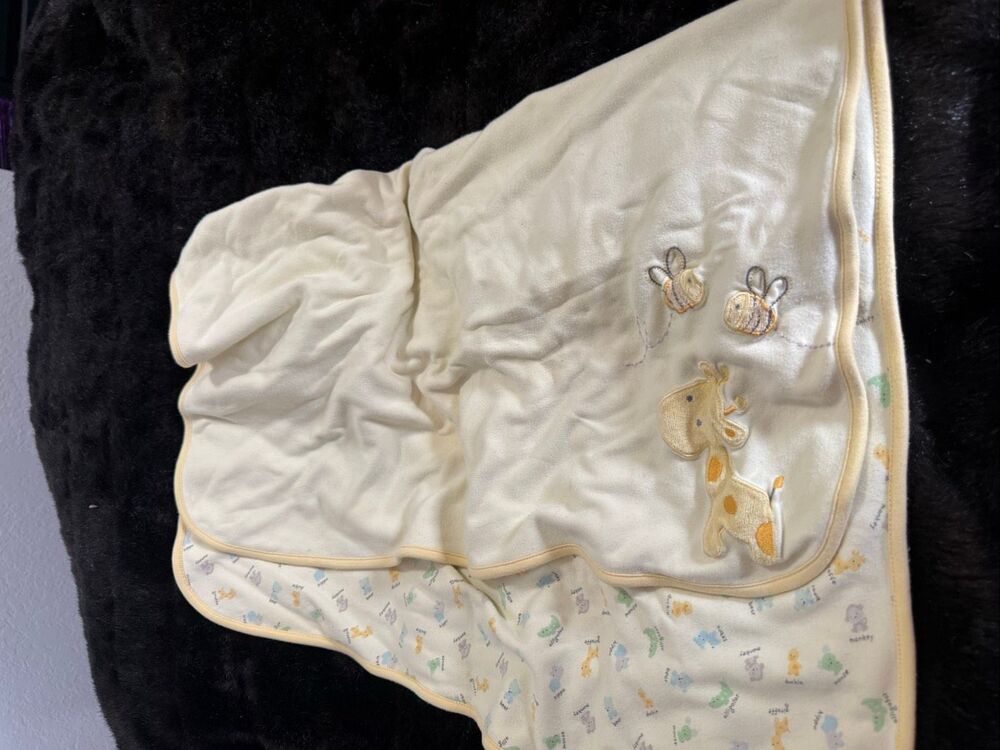 Carter's Yellow Giraffe Bee Baby Blanket Animal Reversible Cotton Vintage Lovey